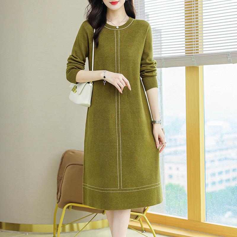 Autumn and Winter Dress Women's Long Over-knee Loose Large Size Meat-covering and Thin Knitted Bottoming Sweater Skirt