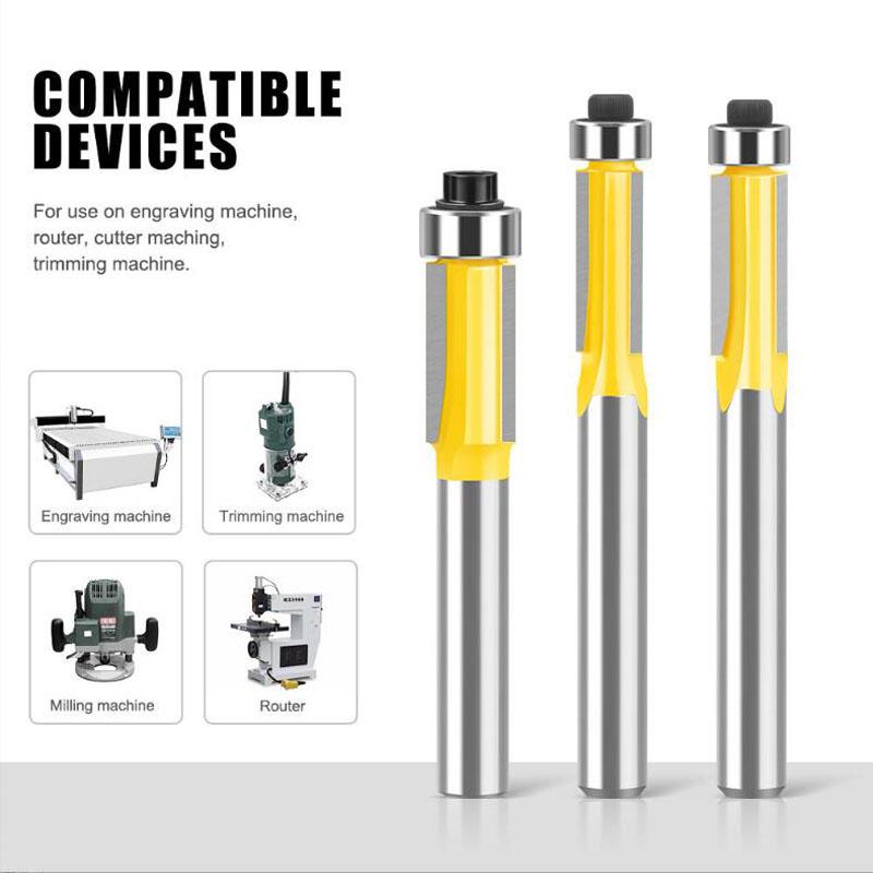 Three-edge Trimming Router Bit Woodworking Router Trimming Machine Milling Cutter Copying Slot Trimming Cutter 6mm 1/4inch shank