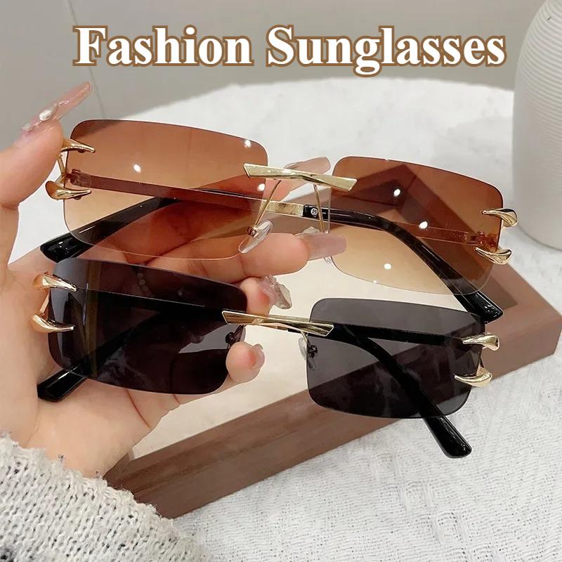 Unisex Retro Square Luxury Sunglasses UV400 Protection Fashion Rimless Glasses for Men Women Outdoor Driving Travel