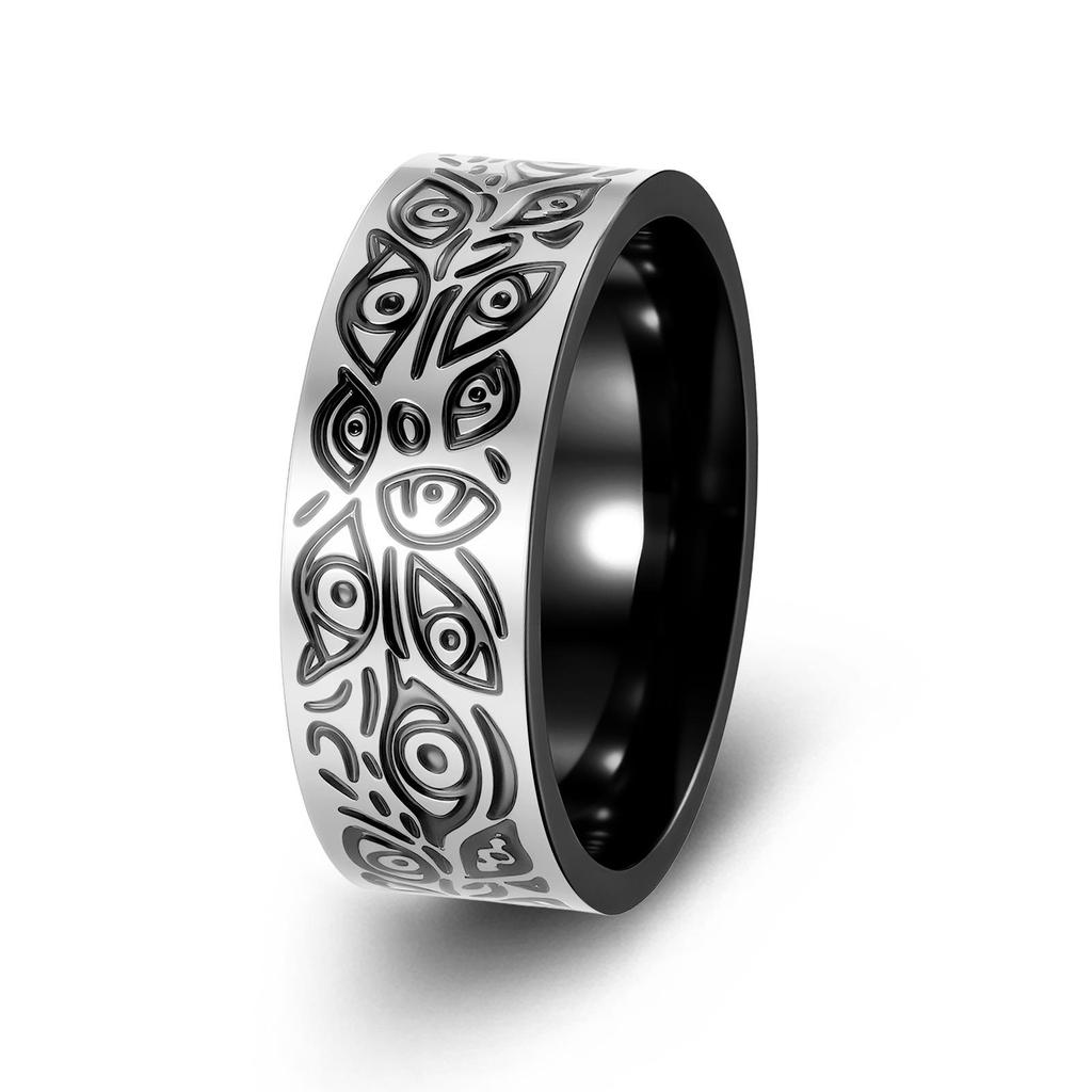 2024 Hot-Selling Retro Viking Devil Eye Titanium Steel Ring with Great Wall Pattern