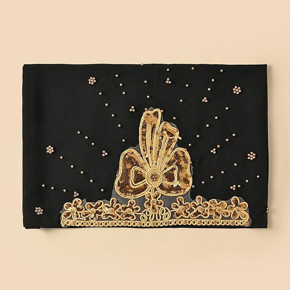 Gold Beads Pearl Chiffon Hijab Scarf Silk Sequin Wraps Shawl Headwraps Islamic Turban  Female