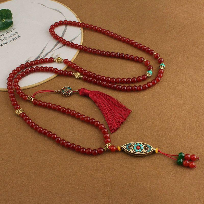 New Chinese Style Green Beaded Long Necklace for Women Ethnic Sweater Chain Retro Cheongsam National Style Crossbody Chain Ornament
