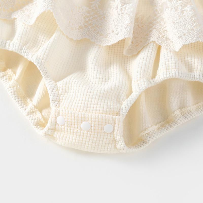 Spring Summer Solid Princess Baby Girl Tutu Skirt Style Bodysuit Toddler Infant Waffle One Piece Lace Party Outfit Play Suit