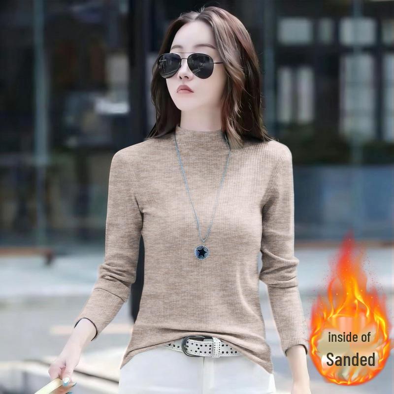 

2026 Women s Fluffy Half-High Collar Long-Sleeve Slim-Fit T-Shirt for Autumn/Winter XL (recommended 115-130 jin)