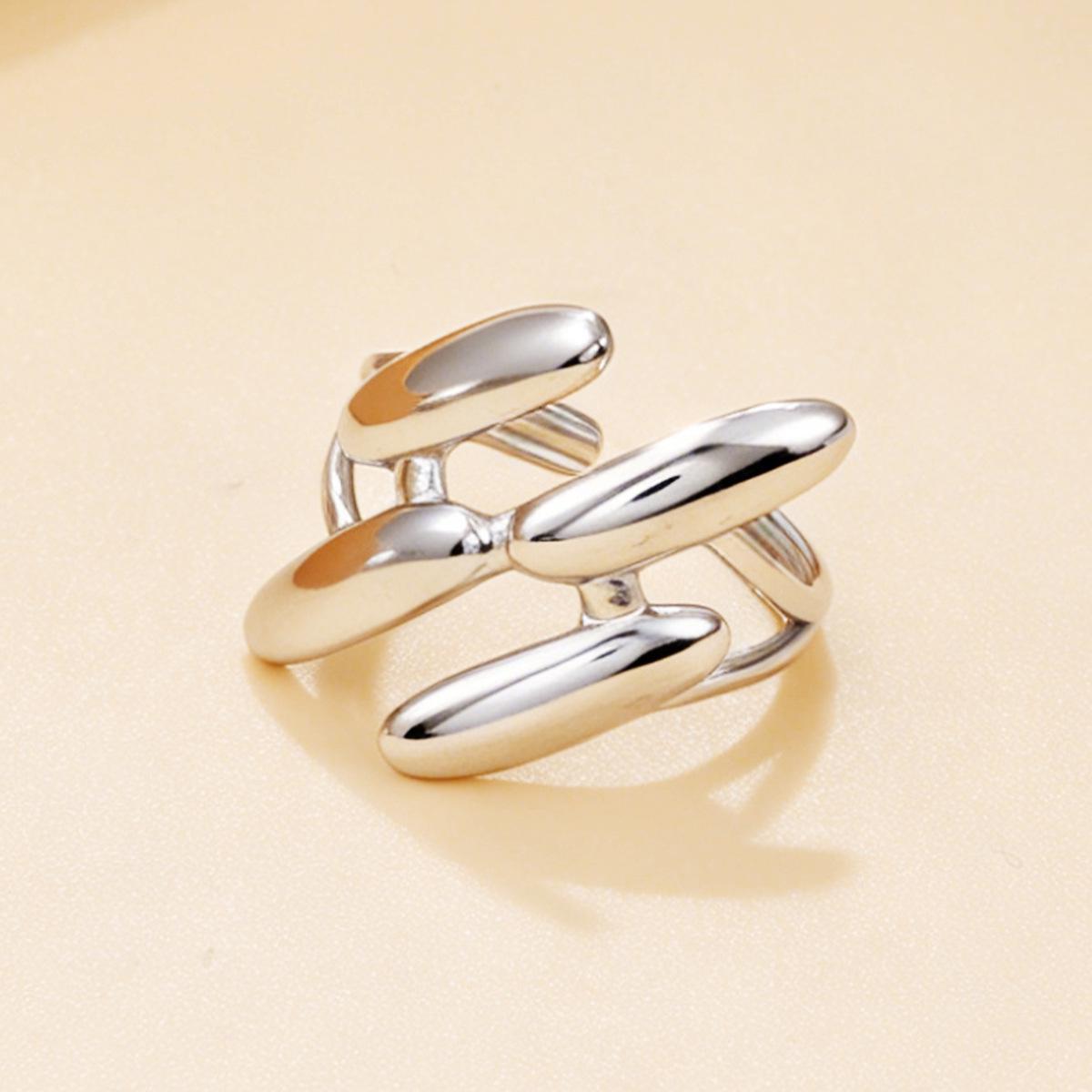 18K Gold Stainless Steel Geometric Open Ring - Personalized INS Style with Bright Surface.
