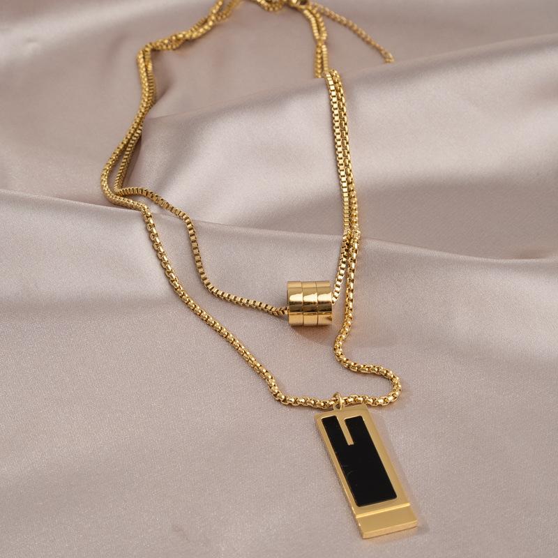 Double-Layer Square Pendant Necklace For Women Vintage Gold Color Sweater Chain Necklace Jewelry
