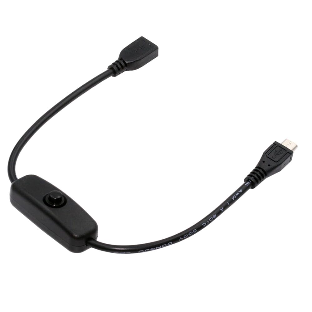 cablecc Micro USB Switch Cable with Power Switch Micro Male to DC for Desk Lamps and Fan Cameras 2.0 On/Off Button, 5-Pin Female, 5V,
