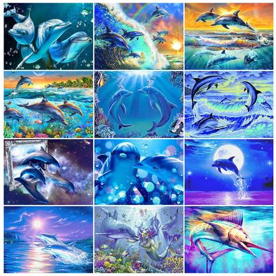 5D DIY Diamond Painting Full Round Animal Dolphin Diamond Embroidery Painting Cross Stitch Kit Home Decoration Rhinestone Gift
