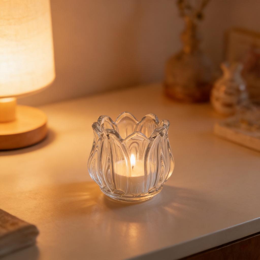 4Pcs Clear Glass Tulip Tealight Holders Elegant Votive Holder Set for Wedding Table Centerpiece Valentines