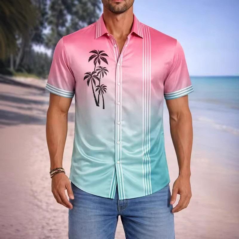 

Мужская гавайская пляжная полосатая повседневная рубашка на пуговицах S