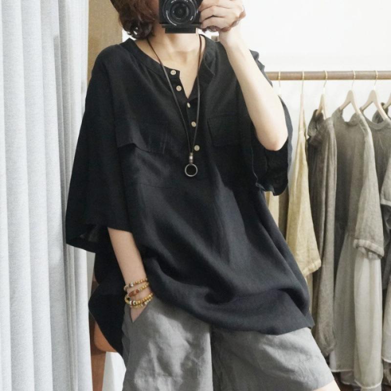 Southeast Asian Autumn Fashion Loose T-shirt Women's Solid Color Five-quarter Sleeve Plus-size Top for Women
