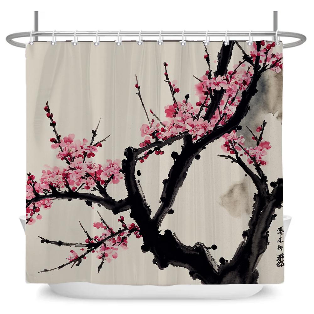 Watercolor Red Flower Shower Curtain Flowers and Plants Waterproof Polyester Bath Curtain For Bathroom Home Decor Accessories