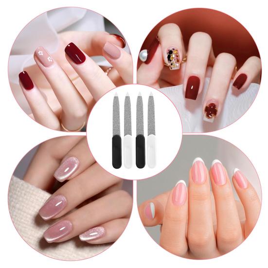 8Pcs Double-sided Metal Nail File with Ergonomic Non-slip Handle Professional Men Women Stainless Steel Gel Acrylic Fingernail File Emery Board
