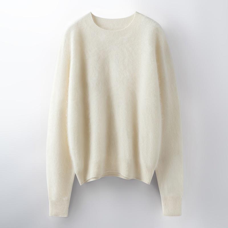 Autumn And Winter New Brushed Women'S Loose Round Neck Long Sleeve Solid Color Pullover Wool Bottoming Knitted Sweater
