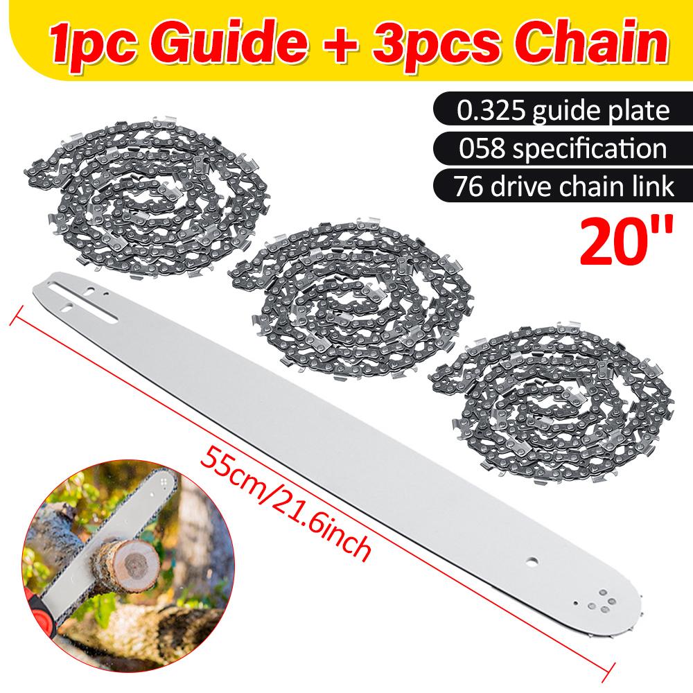 20 Inch Chainsaw Guide Bar with 2Pcs Saw Chain 0.325" Pitch 0.058" 76DL For STIHL MS290-291-310-340-360-380-391-440 Saw Bracket
