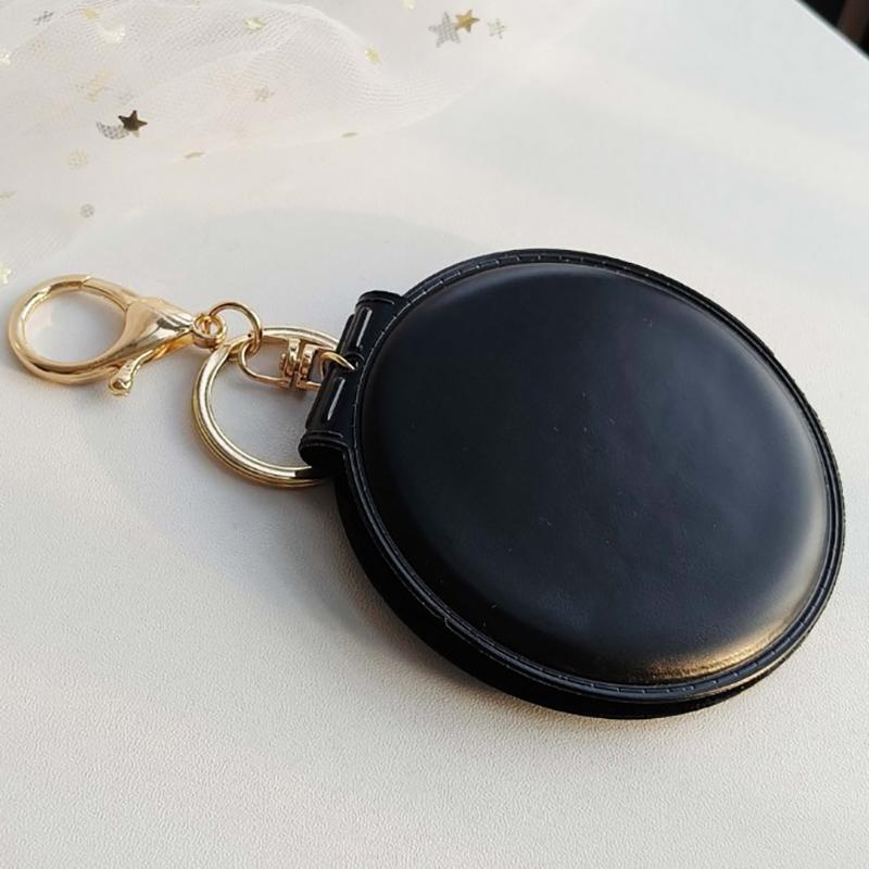 Sminkspegel Pu Liten Rund Nyckelring Dubbelsidig Fällbar Spegel Pälsboll Spegel Hänge Gåvor Resetillbehör