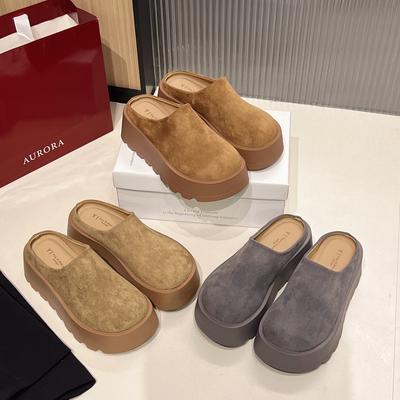 Fashion, Lightweight and Heightened Thick-soled Bag Head Slippers for Women's Outer Wear 2025 New Spring and Autumn One-pedal Retro Birkenst