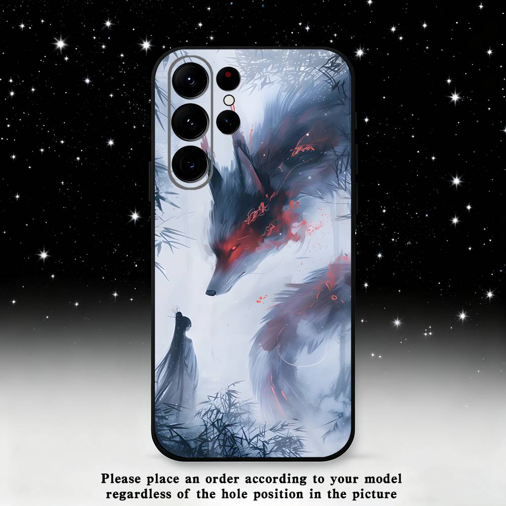 Nine tailed fox Phone Case For Samsung S25,S24 Ultra,S20,S30 plus,S22 plus,S23,S30 Ultra 5G Silicone Black Shell