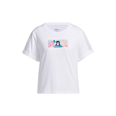 Καθημερινό T-Shirt Γυναικείο με Στρογγυλή Λαιμόκοψη, Κοντό Μανίκι, Πεσμένα Ώμους, με Νεο-Τυπώματα, Λευκό H45102