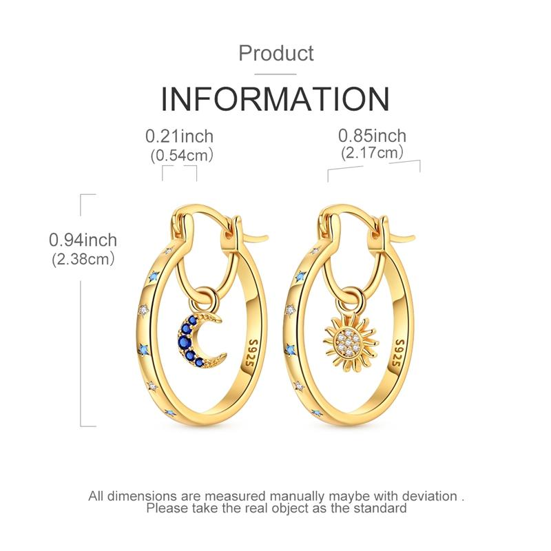 925 Sterling Silver Plated Asymmetrical Sun & Moon Hoop Earrings Minimalist Drop Earrings for Women Valentine's Day Jewelry Gift