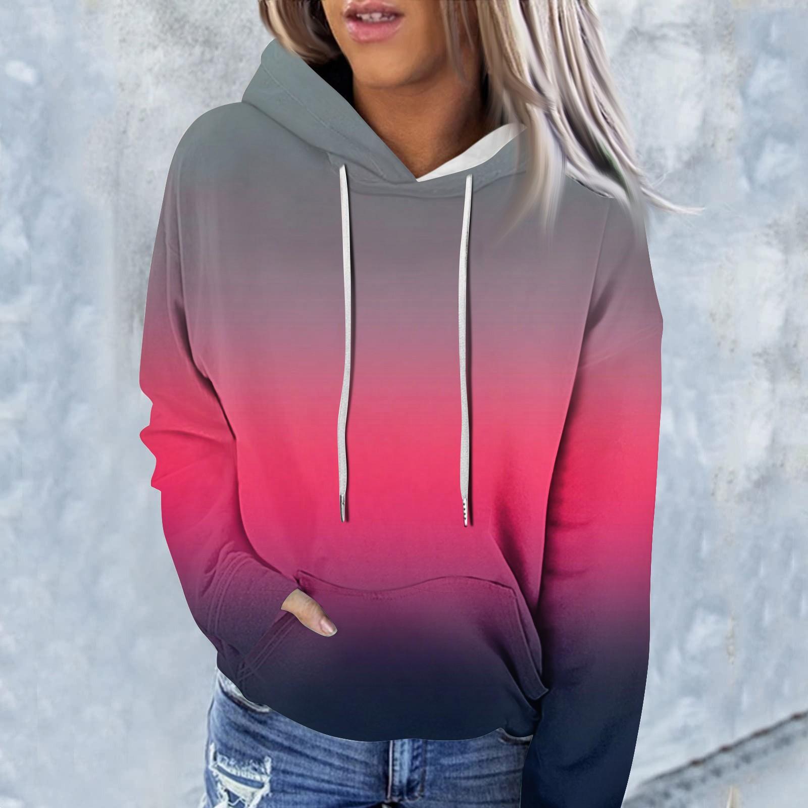 

Женская модная повседневная толстовка с капюшоном и градиентным принтом с длинным рукавом M