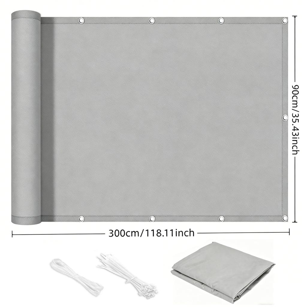Balcony Privacy Screen, Outdoor Sunshade Fabric, Garden Fence Cover, Apartment Railing Protector with Rope Tie-Downs - Black