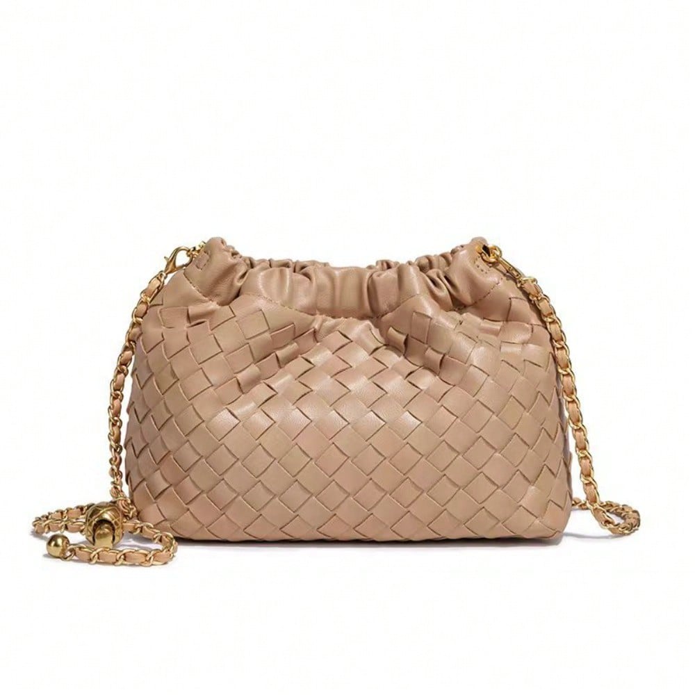 XYNN Premium Ruit Wolk Tas Handgeweven Mode Schoudertas Eenvoudige Diagonale Span Dames Tas abrikoos