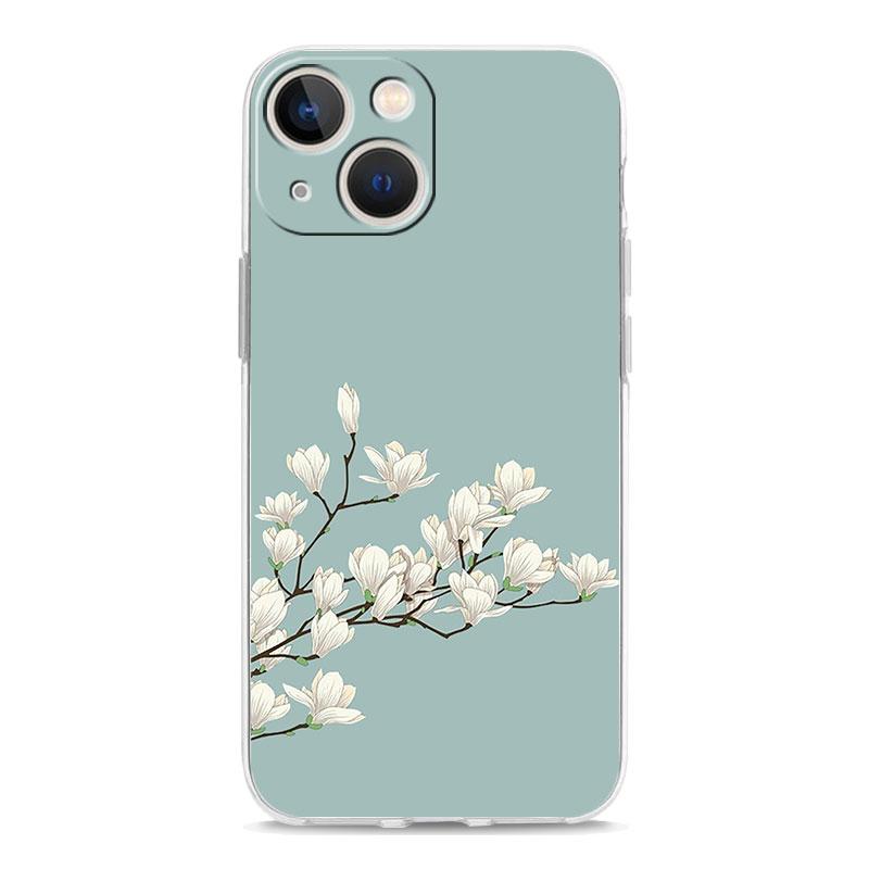 Phone Case For iPhone 15 14 13 12 Mini 11 Pro Max XS X XR 7 8 Plus Clear Shockproof Silicone TPU Cover Flower