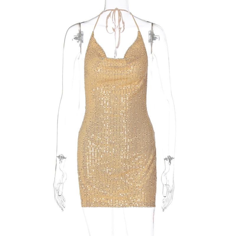 Κοντά γυναικεία φορέματα Street Sexy εξώπλατο Κοίλο με κρεμαστό λαιμό