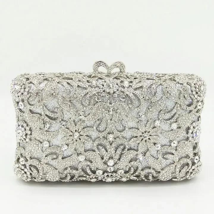 

Boutique De FGG Handmade Flower Evening Bags and Clutches, Gold Rhinestone Clutch Purses and Handbags, Wedding Bridal CLutch Bag Mini size