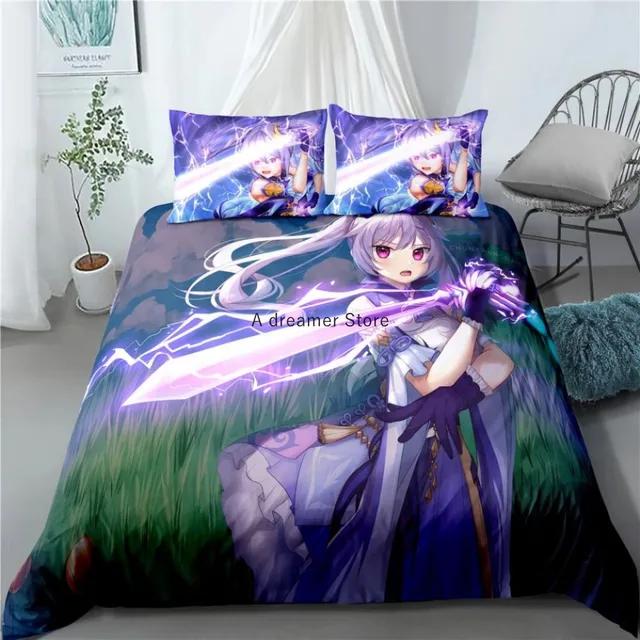 Genshin Impact Bedding Set For Kids Teens Boys Girls Game Duvet Cover With Pillowcase Microfiber Bedclothes Cartoon Bed Linen