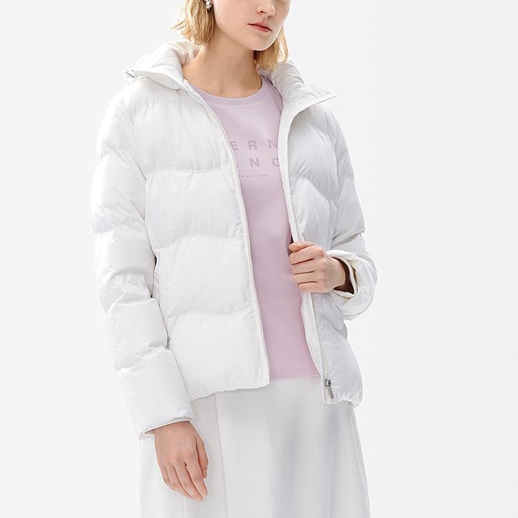 Fila Solid Color Simple Hooded Warm Casual Lightweight Long Sleeve Down Jacket Women Outerwear Cloud-White F11W247902F-WT