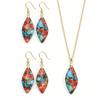 Exclusive Natural Stone Plated 18K Real Gold Chain Pendant Necklace Earrings Jewelry