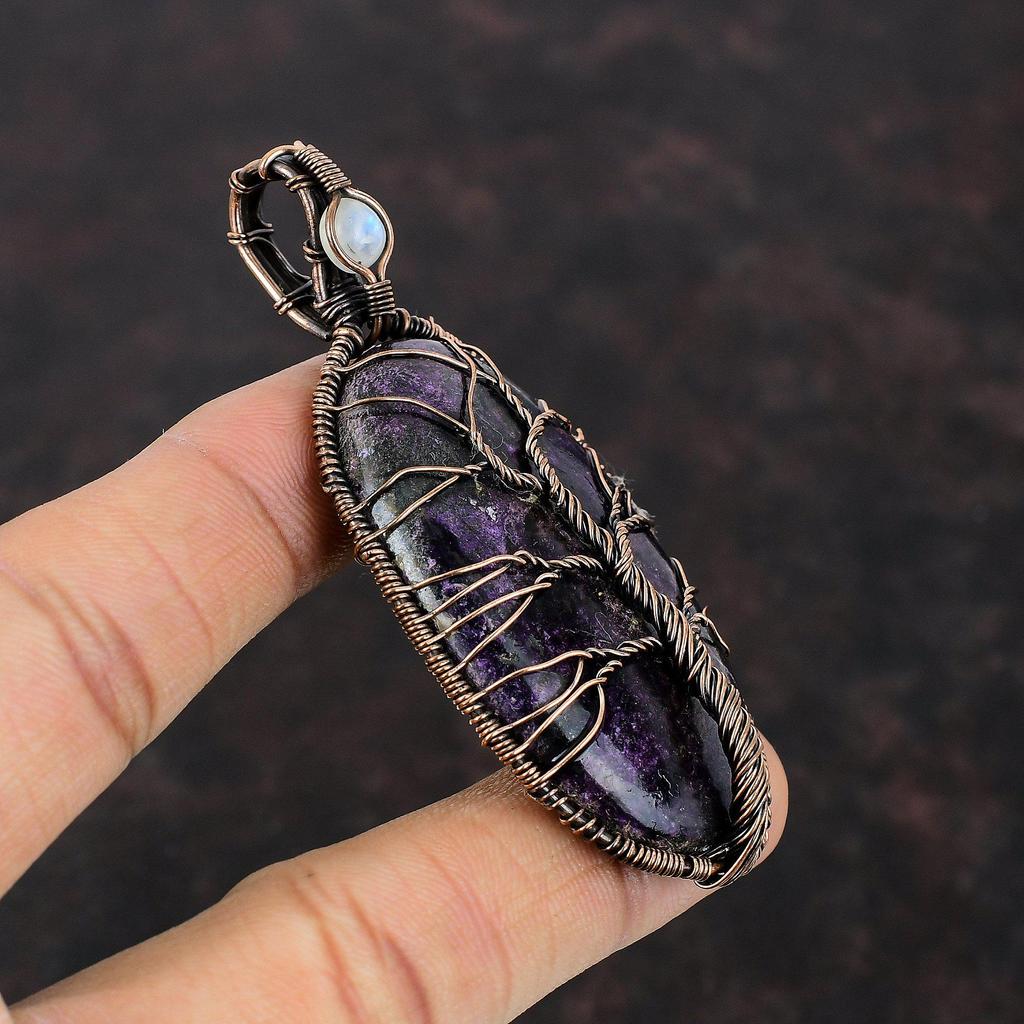 Tree Of Life Purpurite Copper Pendant Wire Wrapped Pendant Moonstone Pendant Handmade Wire Jewelry Gemstone Pendant Copper Jewelry For Gift