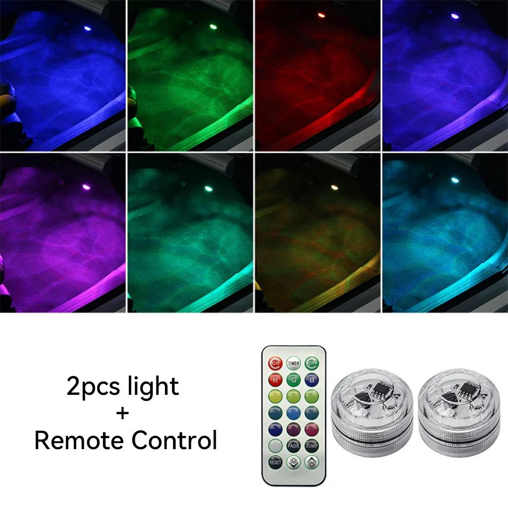 Kablosuz Yapışkanlı LED Araç İç Ortam Işığı Uzaktan Kumanda Dekorasyon Otomatik Çatı Ayak Atmosfer Lambası Pil ile Renkli