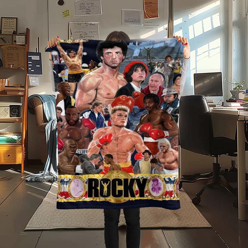1Pc Rocky Print Flannel Blanket, High Quality Comfortable for All Seasons, Home Decor, Warmth and Comfort, Perfect for Christmas Gifts