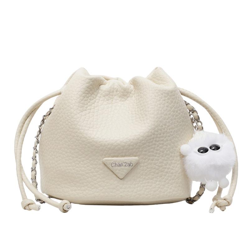 Popular wholesale high-quality lychee pattern temperament drawstring bucket bag versatile commuter simple light luxury chain messenger bag