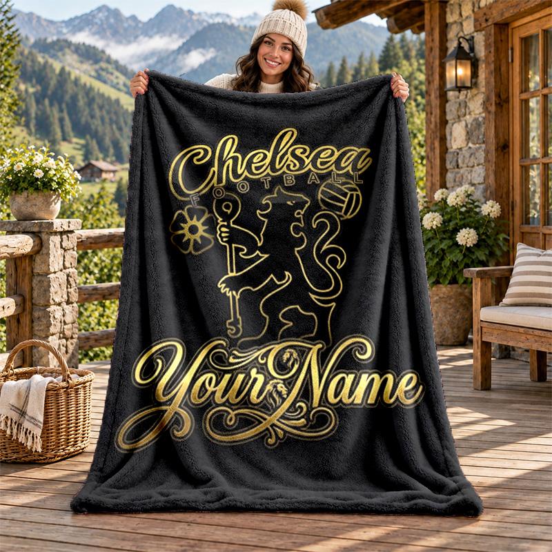 Chelsea FC Custom Name Flannel Blanket Personalized Soft Warm Plush Throw Blanket Customized Gift for Family Friends