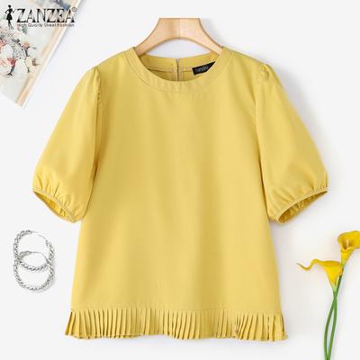 Women Casual Round Neck Solid Color Short Sleeve Blouse