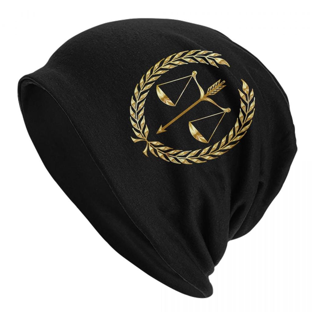 Gold Scales Of Justice Law Logo  Skullies Beanies Hats Warm Autumn Winter Outdoor Cap Knitted Bonnet Caps for Unisex Adult