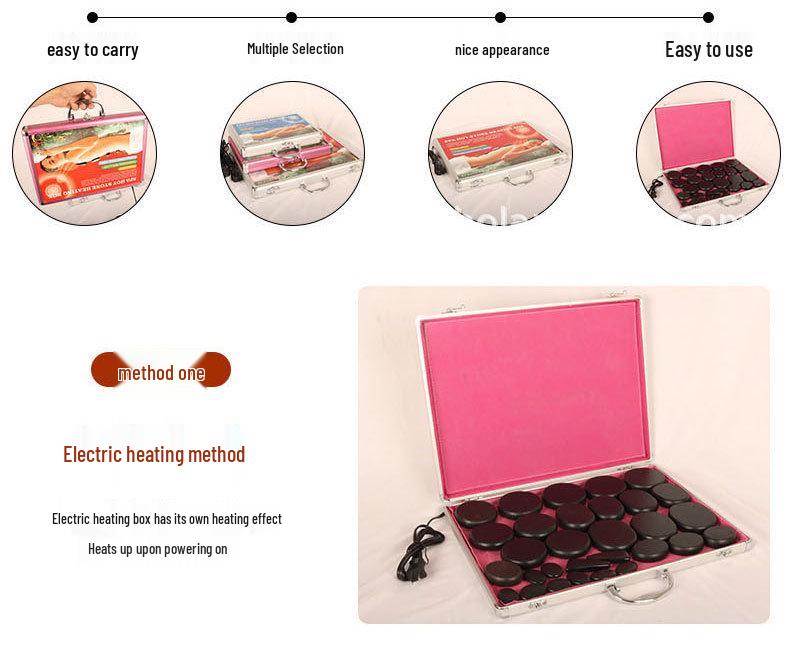 20-Piece Volcanic Energy Stone Massage Set with Heating Box and Essential Oil