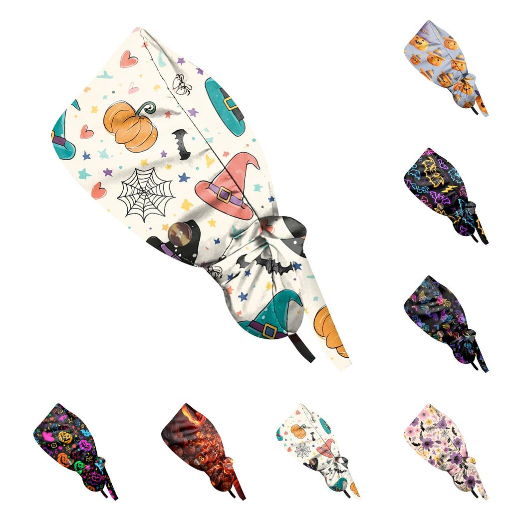 Berretto da lavoro alla moda con stampa di Halloween, berretto casual da donna con coda di cavallo, berretto da lavaggio, berretto Baotou