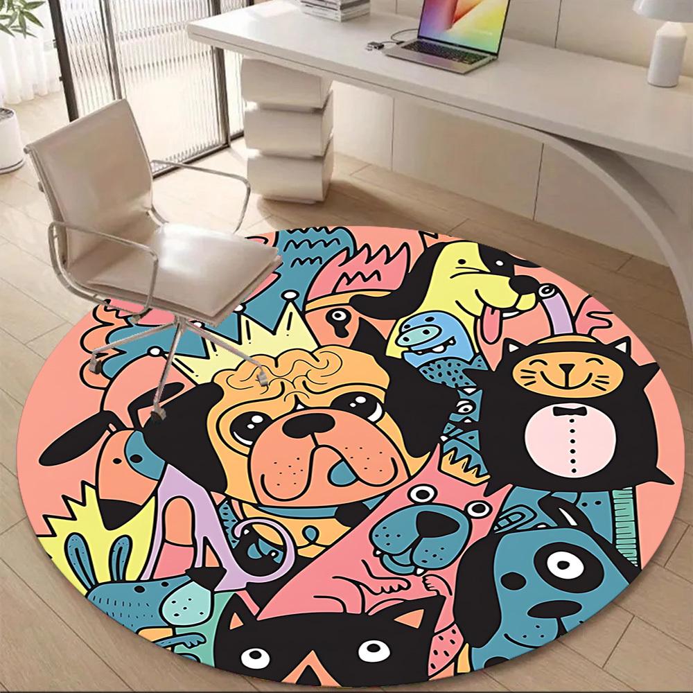 1pc Pug Party Office Round Area Rug, Mat Suitable ForOffice, Under Office Chairs Bedroom Living Room Home Decor, Room Deco