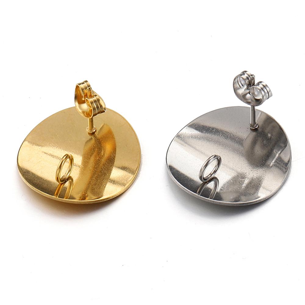 No Fade 10pcs Stainless Steel Round Bent Curved Ear Studs Gold Color Earring Base Earrings Plug for Jewelry Making DIY Supplies