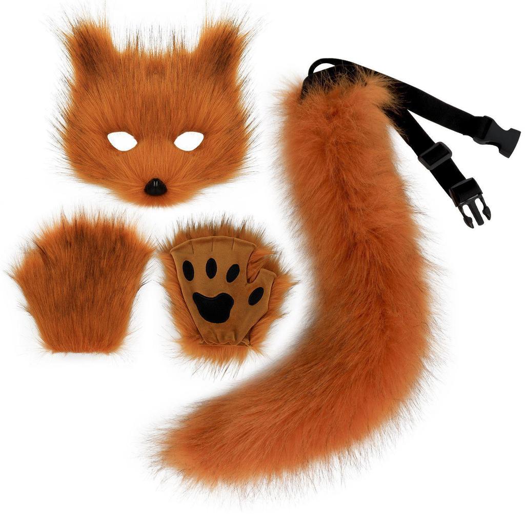 Halloween Beastman Cat-Fox Plush Mask & Gloves Cosplay Set