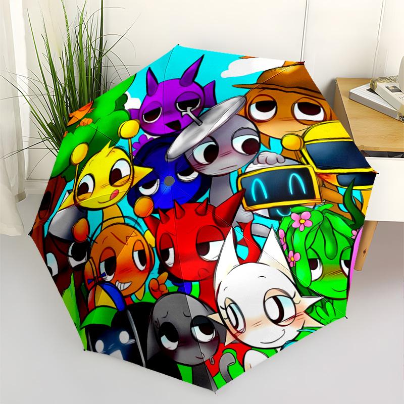 Colorful Characters Circle Outdoor Automatic Umbrella Compact & Durable 8-Rib Design Sturdy Construction for Outdoor Daily Use Compact Folding Umbrell