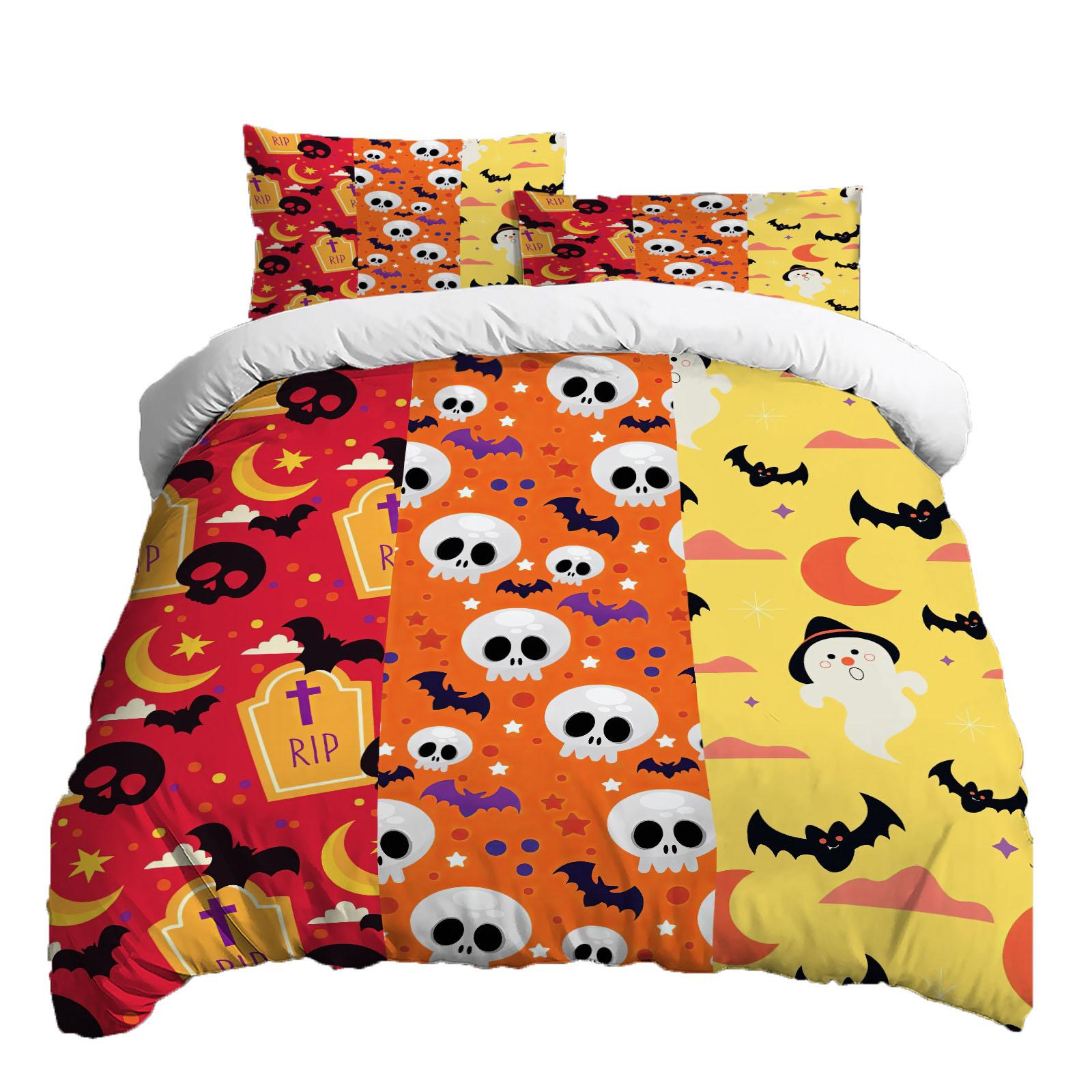 

Хэллоуин Комплект постельного белья из трех предметов Пододеяльник Наволочка Матовая ткань Утолщенный XS красный