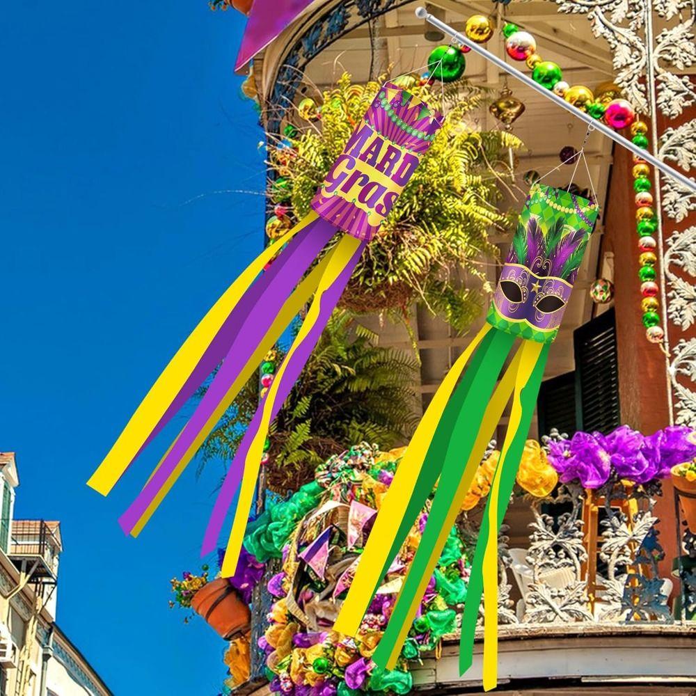 

41.3 Inch Purple Yellow Green Spinners Windsock Wrinkle Free Windsocks for Home Yard Party Style 04
