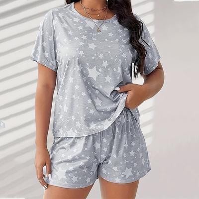 Dámský set pyžama z hedvábí plus size tričko šortky 5xl domácí oblečení dámské noční oblečení módní měkké kreslené ležérní hvězda měsíc noční oblečení