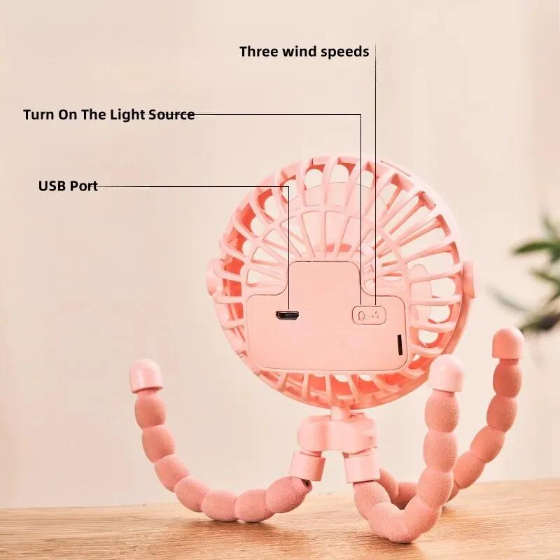 Mini Handheld Octopus Folding Fan Multi Functional Five In One Portable Fan Silent Home Dormitory Baby Stroller Multiple Scenes
